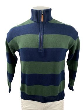 Justify Mens Blue Green Striped Long Sleeve Quarter Zip Rugby Sweater Top Size S